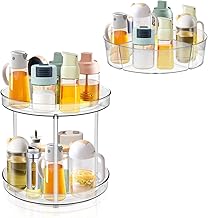 2 Tier Lazy Susan Turntable Organizer,360° Rotating Spice Rack,Clear Lazy Susan Organizer for Cabinet, Pantry, Fridge, Makeup Vanity, Bathroom,Under Sink Organizing (9.5Inch)