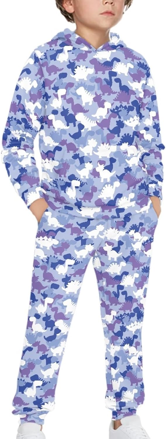 Boys Sweatsuit Set Size 4-12 Athletic Hoodie Sweatpant with Pocket Long Sleeve Tracksuit Set Fall 2 Pcs Outfit