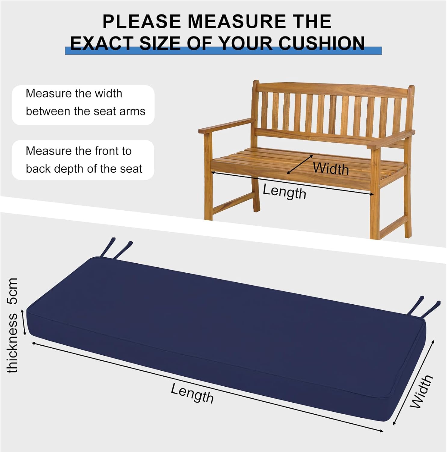 防水アウトドアシートクッション 170x35cm 滑り止め 洗えるベンチパッド ガーデンファニチャー用交換クッション ブラック 厚手