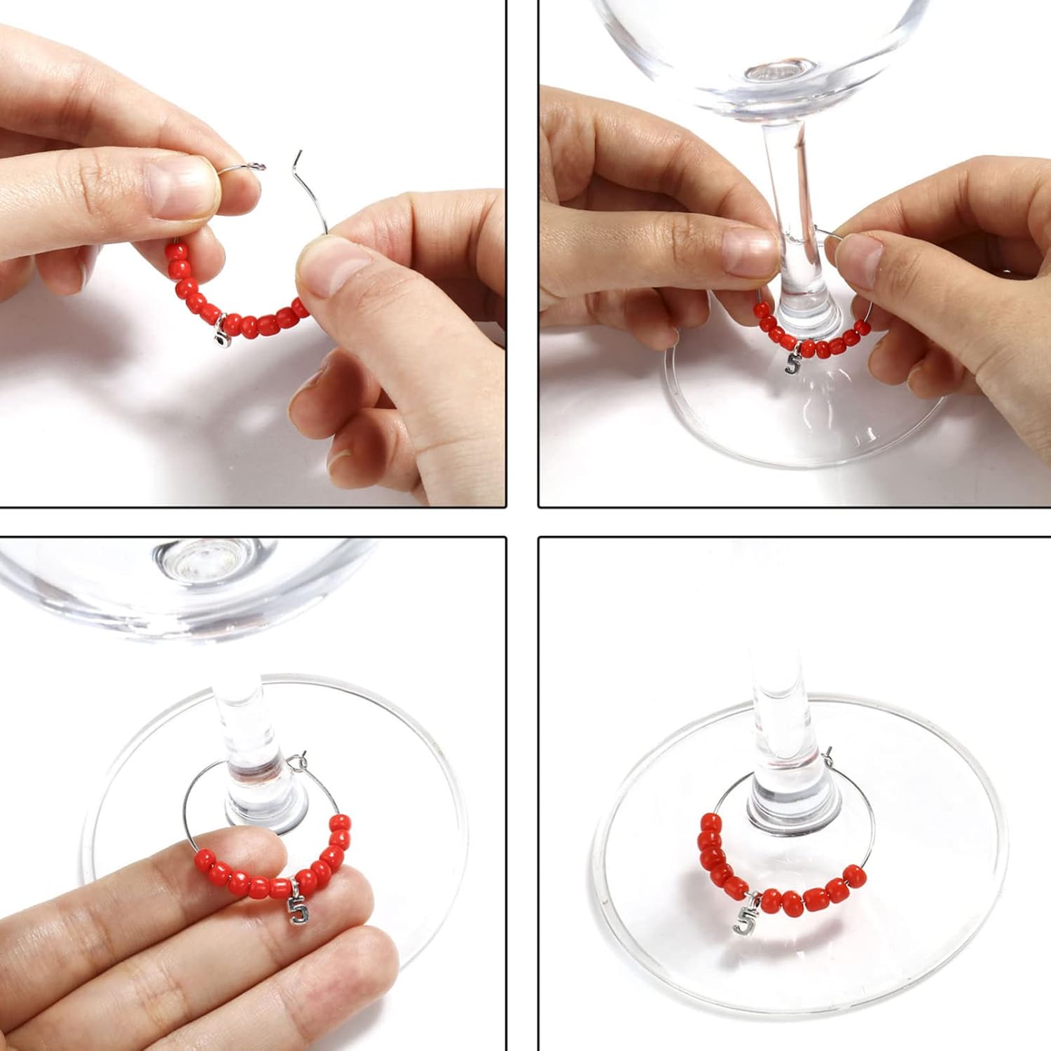 GLEAVI 5sets 10pcs Creative Wine Glass Charms Beads Decorative Markers for Easy Identification at Parties Cocktail Hours Dinners Fun Wine Glass Tags for Guests 10pcs*5