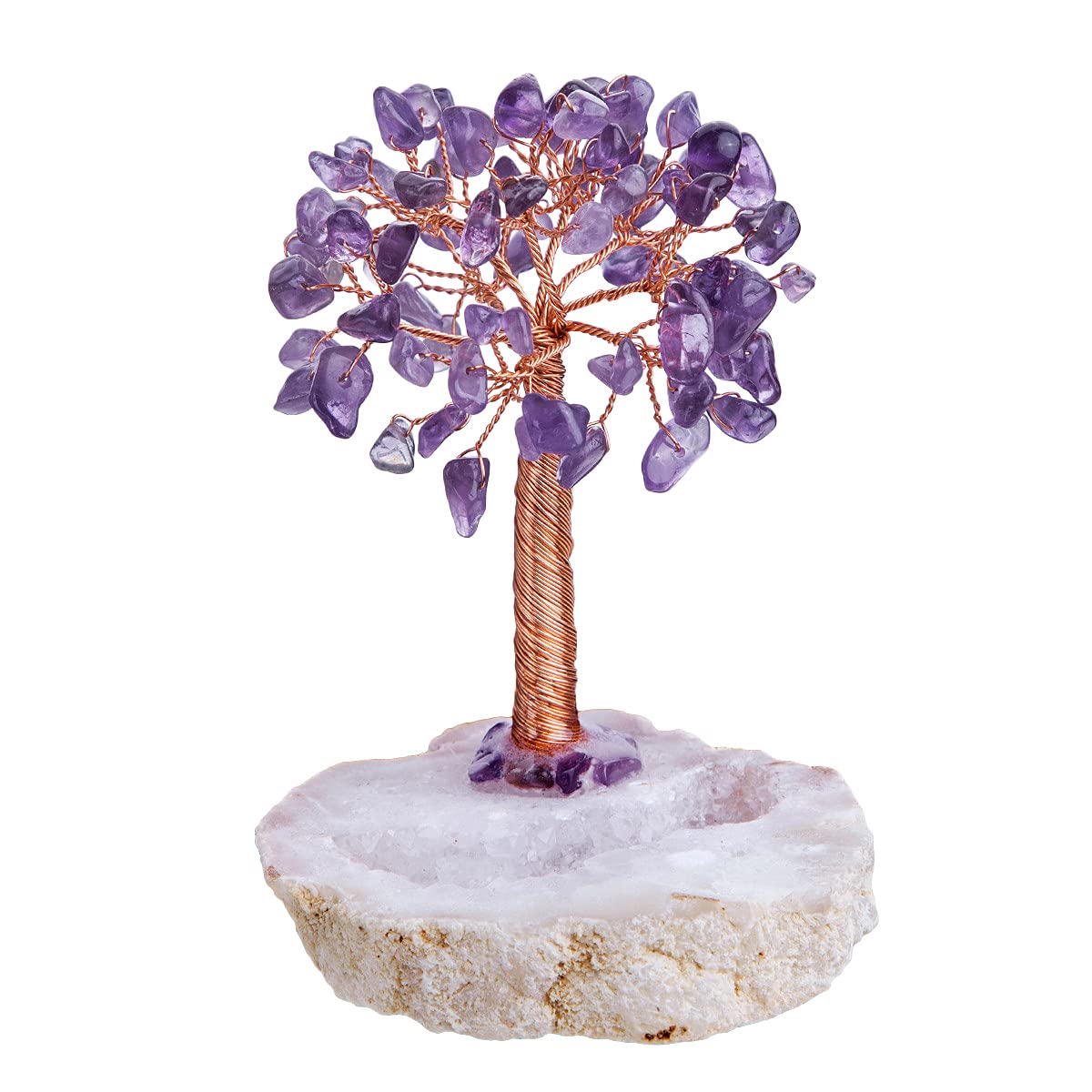 Nupuyai Natural Amethyst Healing Crystals Tree of Life with Geode Cluster Base, Bonsai Money Tree Figurines Fengshui Ornament for Good Luck and Wealth
