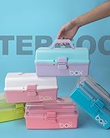 Vista 7 de Organizadores y Almacenamiento de Manualidades de Plástico de 3 Capas de 12 Pulgadas, Caja de Aparejos Plegable Portátil con Asa y Divisores