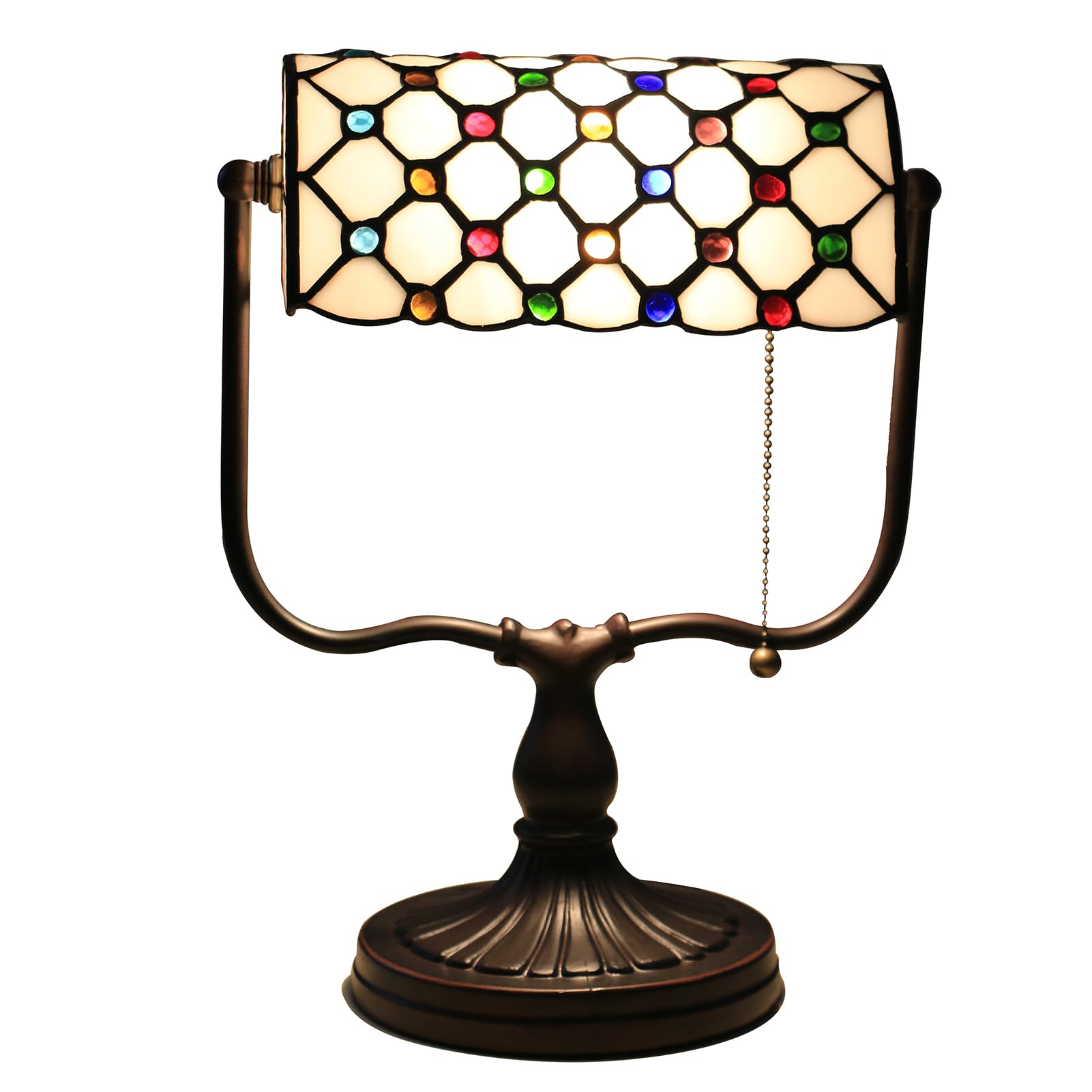 Uziqueif Bankers lamp, Green Table lamp, Tiffany Lamps with Pull Chain Switch, Desk Lamps Office, Vintage Art Deco lamp,D