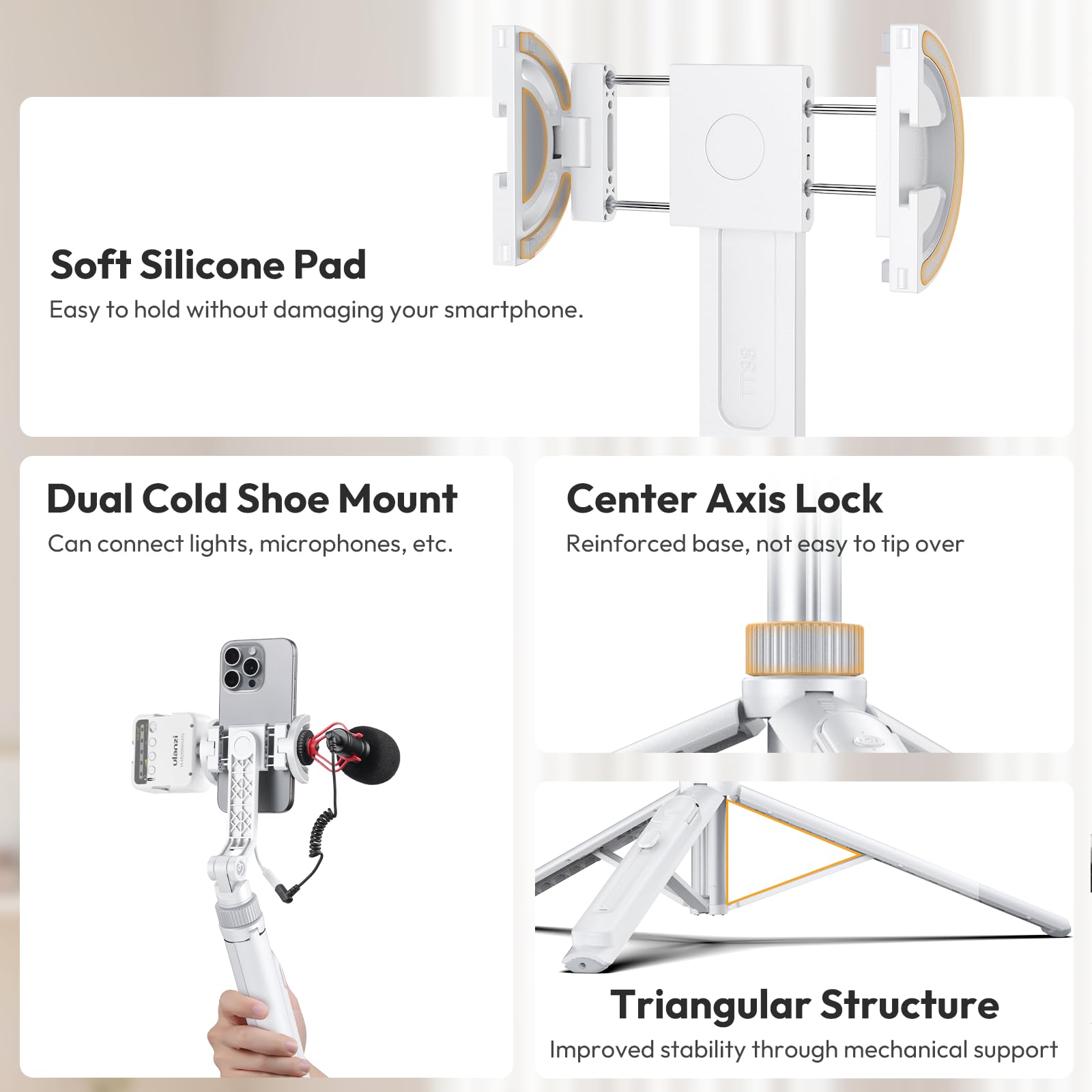 ULANZI TT88 Handy Stativ 145cm, Magnetischer Selfie Stick mit Fernbedienung, Stativ für Smartphone mit 2 in 1 Telefon Clip, 2 Cold Shoe Mount Handystativ Kompatibel für iPhone/Samsung/Huawei
