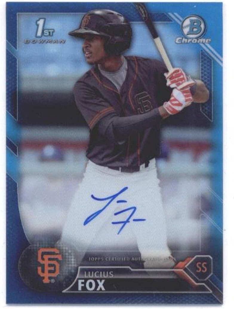 2016 Bowman Chrome Prospect Autographs Blue Refractors #CPA-LF Lucius Fox San Francisco Giants Baseball Card (Autographed) SER/150 NM-MT
