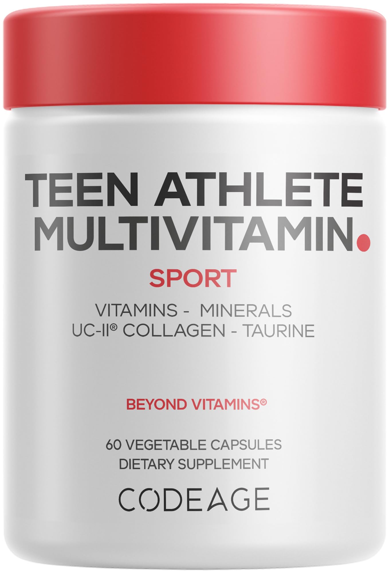 Codeage Teen Athlete Multivitamin Sports Supplement - Creatine, Methylated B Vitamins, Taurine, UC-II Collagen, Ferrochel Iron, Ashwagandha, Magnesium, Electrolytes - Non-GMO - 60 Capsules