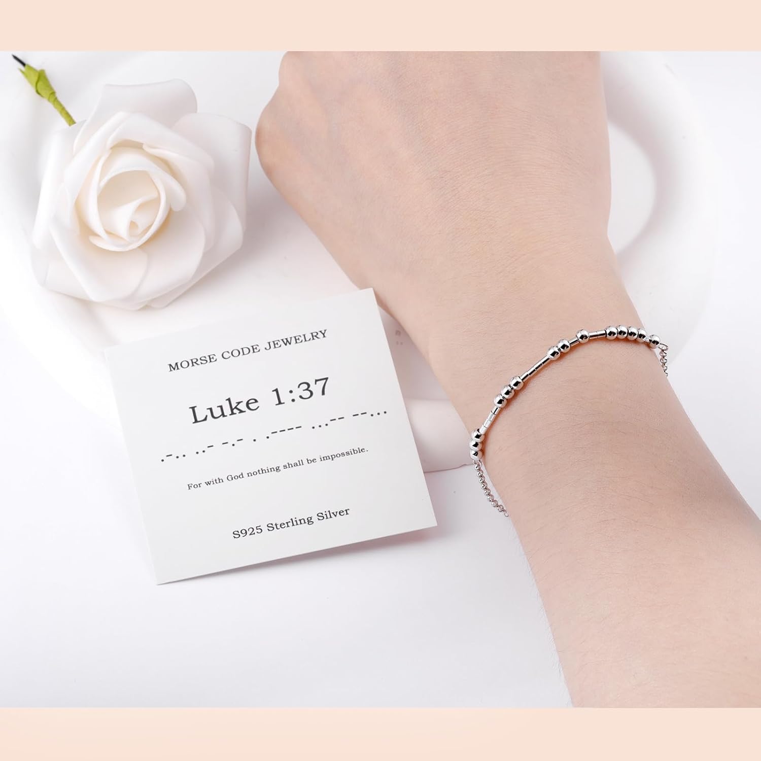 Morse Code Bracelets for Women - 925 Sterling Sliver Christian Bible Verse Morse Code Bracelets Scripture Braceles Adjustable Inspirational Faith Jewelry Religious Christian Gifts for Women Daughter - Image 2