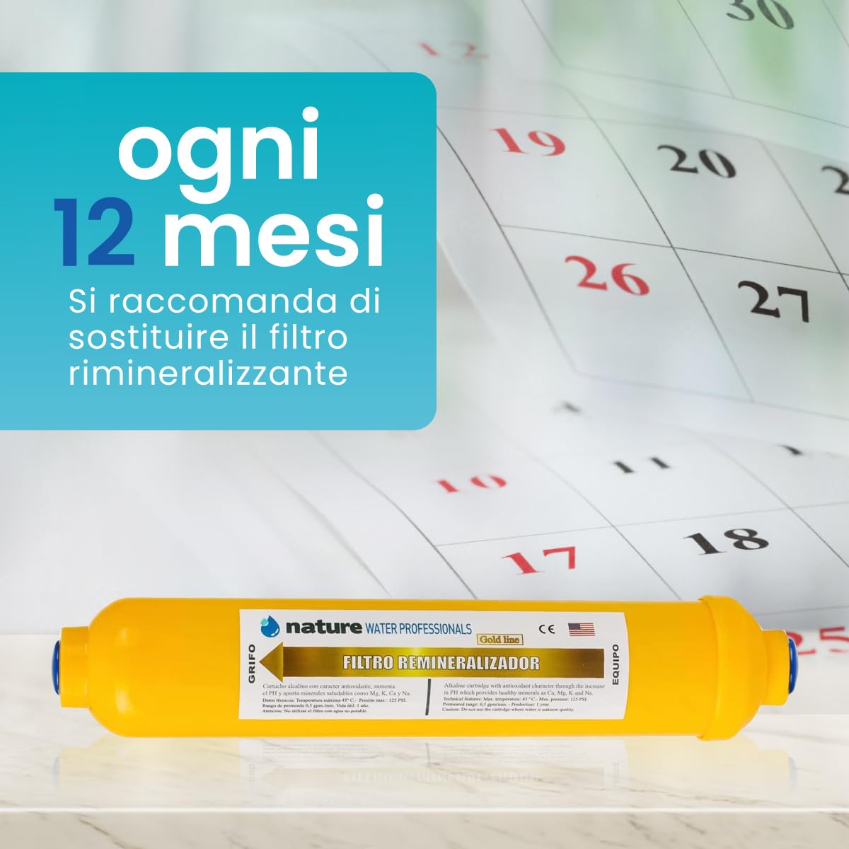NATURE WATER PROFESSIONALS Filtro rimineralizzante - Ideale come sostituto dell'osmosi inversa - Fornisce ioni di calcio, magnesio, sodio e potassio all'acqua - Professionisti dell'acqua naturale