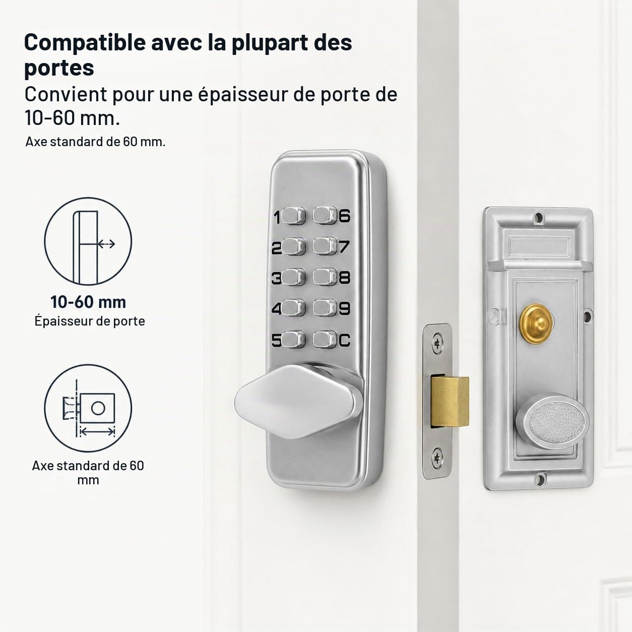Serrure Porte à Combinaison Mécanique Numérique,Serrure Porte À Combinaison Mécanique en Alliage de Zinc,2 à 4 Chiffres,pour Bureaux à Domicile de Porte(107 * 43 * 20mm)