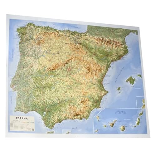 Mapa físico de España en relieve. Tamaño 105 x 95 cm.