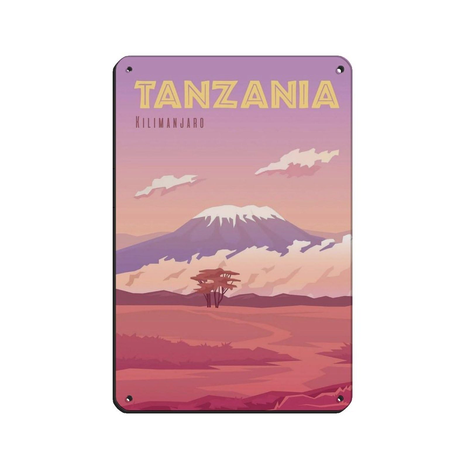 Tanzania Travel Poster, Kilimanjaro Poster Retro Poster Metal Tin Sign Chic Art Retro Iron Painting Bar People Cave Cafe Family Garage Poster Wall Decoration 8x12inch(20x30cm)