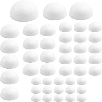 Craft Half Foam Balls 45 Pack 6 Sizes1-2.75 Inches White Polystyrene Half Round Balls Smooth Foam Balls Half Round for Arts and Crafts, DIY Craft for Home and Supplies School Craft Project
