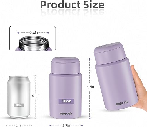 Miniatura 7 de Contenedor de alimentos aislado de 18 onzas con cuchara y bolsa aislada, termo de sopa para alimentos calientes, retención de calor de 10 horas,