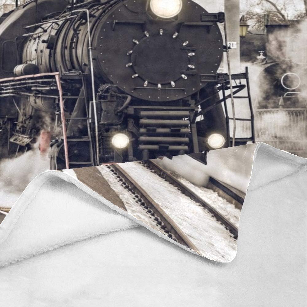 Custom Blanket with Name Text,Personalized Retro Steam Train Super Soft Fleece Throw Blanket for Couch Sofa Bed (50 X 60 inches)