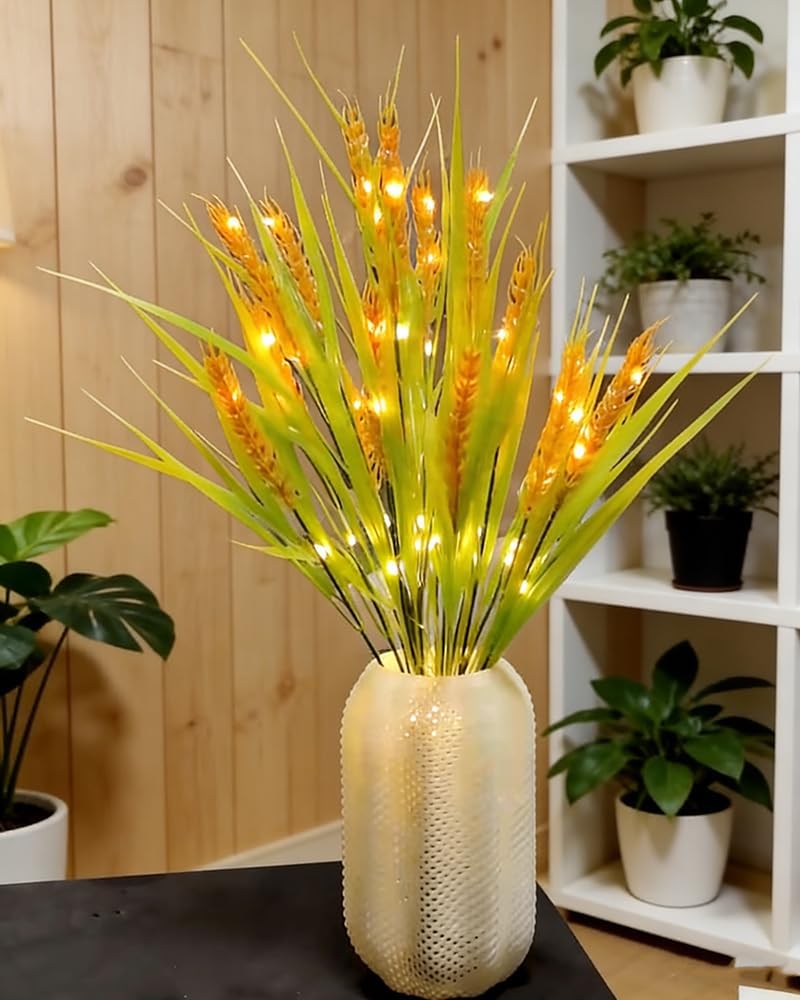 Golden Harvest Light,Wheat Stalks Decor Table Lamp,Battery Operated Flower Lamps, Rustic Farmhouse Accent Light for Bedroom Living Room Dining Table Wedding Centerpiece and Home Decor