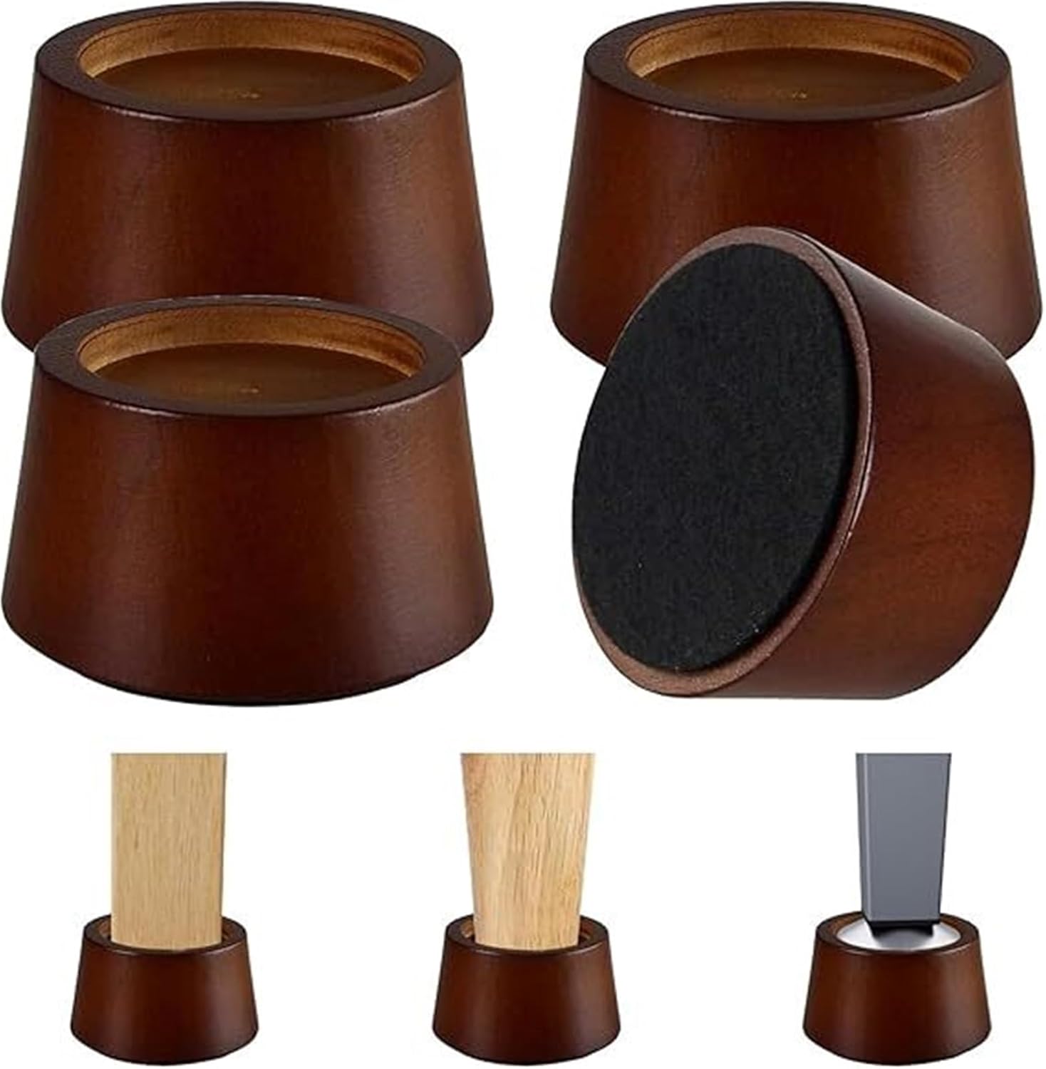 Caster Cups 4pcs Furniture Raisers Bed Risers 2 Inch Wooden Circle Heavy Duty Furniture Height Extenders Lifts for Sofa Couch Desk Chair Table for Chairs