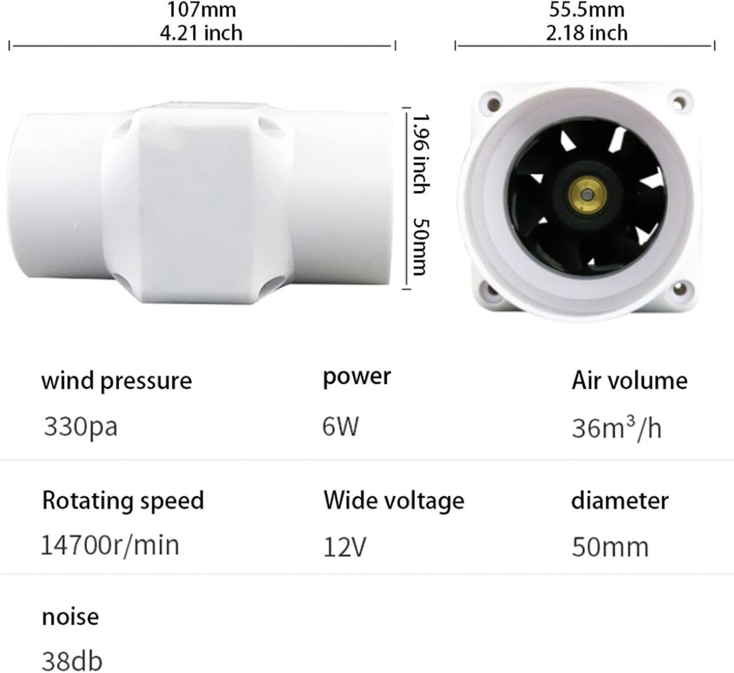 2 Inch ABS Duct Exhaust Fan with Speed Controller, 36m³/h Mini Ventilation Fan Vent Blower for Basements, Bathrooms, Kitchens, Workshops, Warehouse (Color : Adjustable Speed, Size : 50/50MM)
