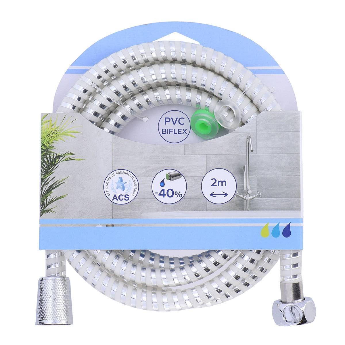 EVIDECO Manguera de Ducha de PVC Flexible y Moderna, Blanco/Plateado, 79"