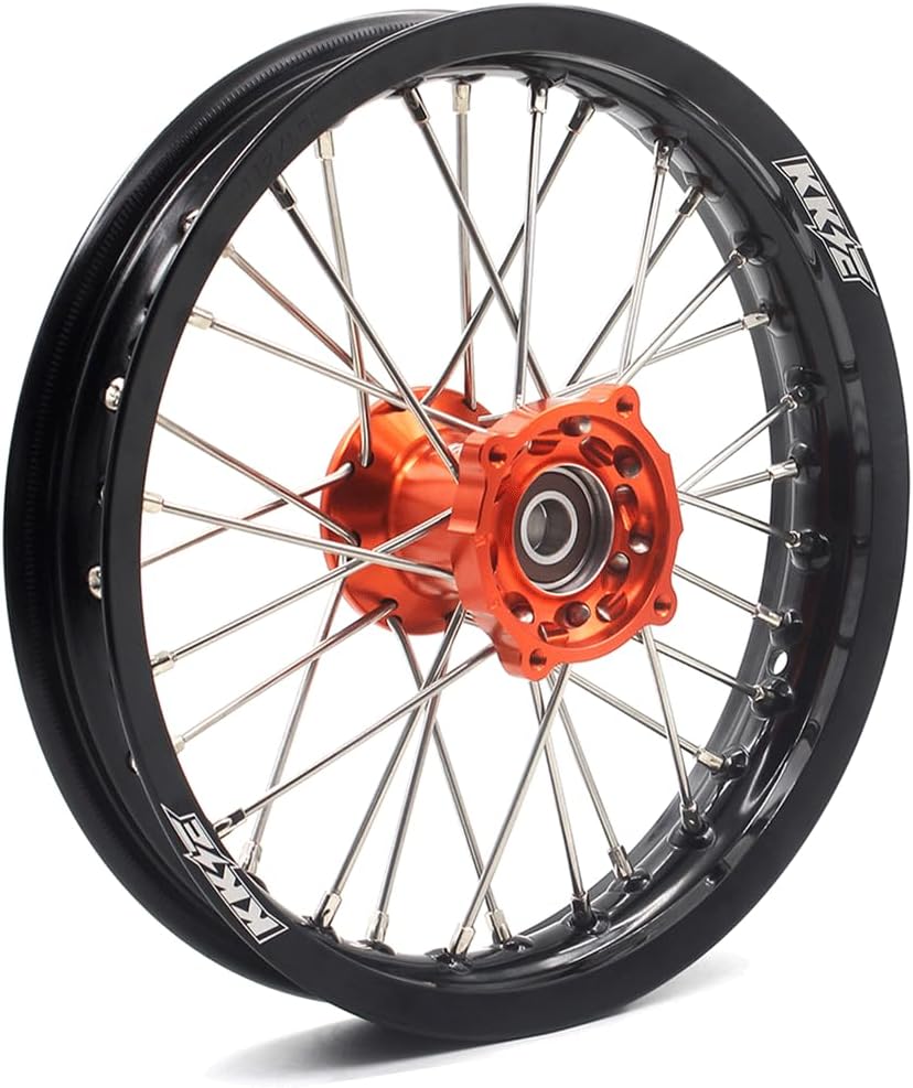 KKE 1.6 * 12"/1.6 * 10" Kid's Small Spoked Wheels Rims Set Compatible with KTM SX50 2014-2023 GAS GAS MC50 2021-2024 Mini Orange Hub