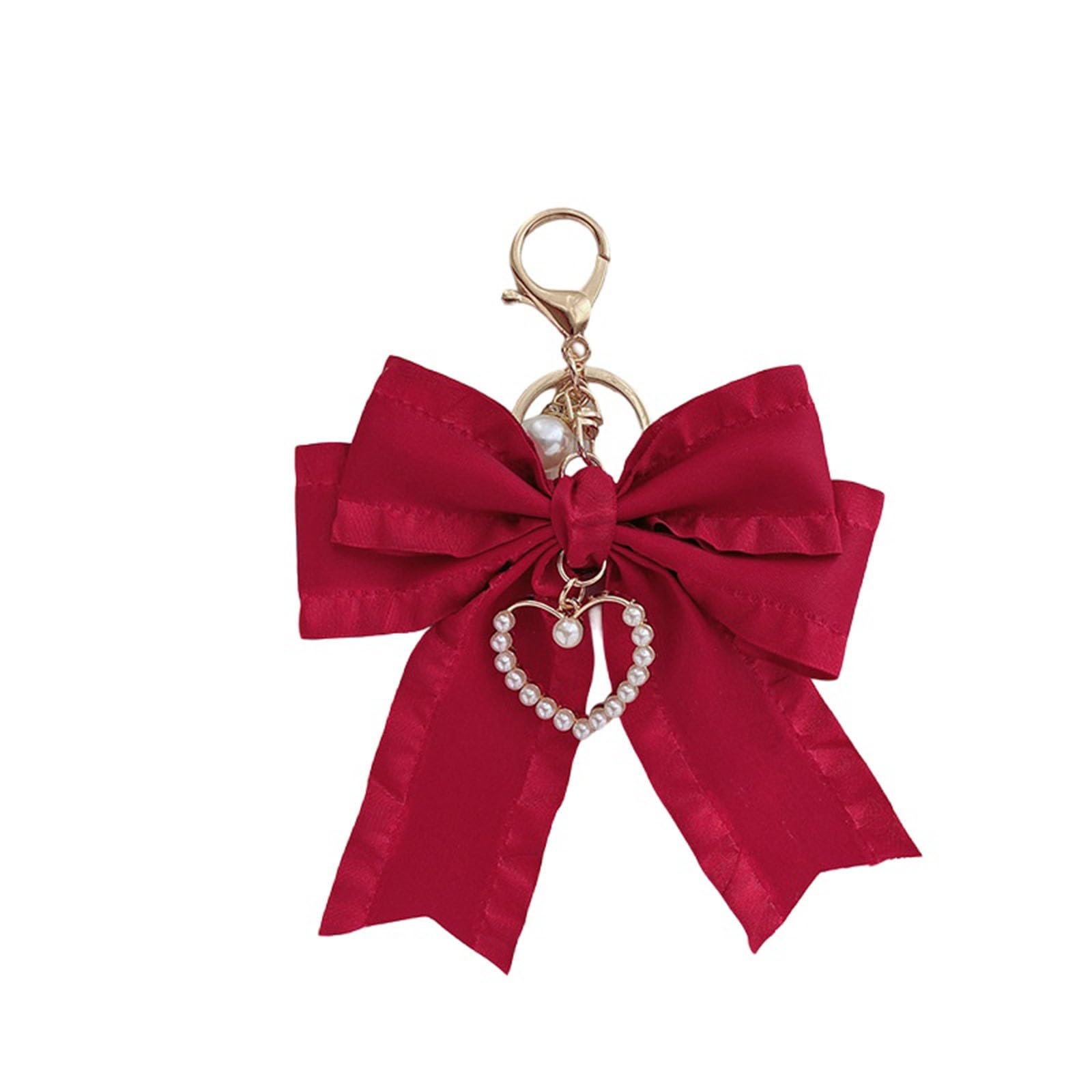 ZOONAI Ribbon Bowknot Bag Charms, Cute Pearl Heart Keyring Holder Purse Hanging Decorations Bag Handbag Pendant