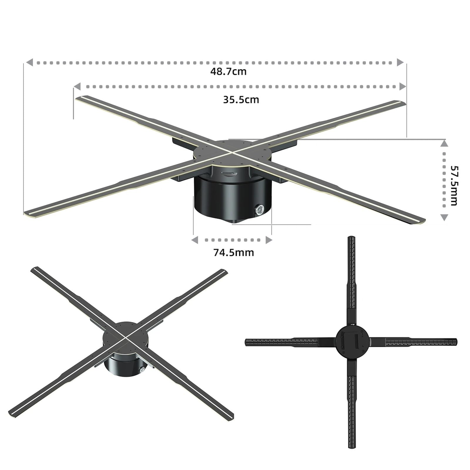 50cm Wifi Holographic Fan 3D Advertising Machine 576 LED Sign Neon Smart HD Player Support Video Picture Logo Light(62cm HD edition)
