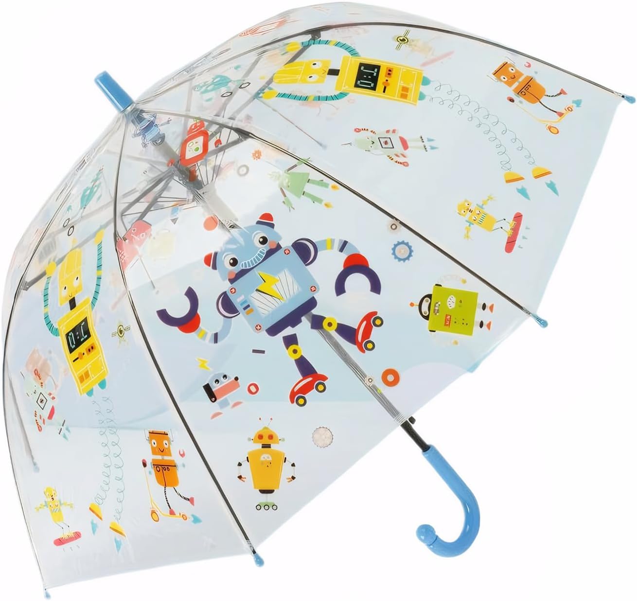 ThreeH Kid Umbrella Transparent Bubble Canopy Smooth Curved Grip Rounded Beads Automatic Open for Boys and Girls 3-12
