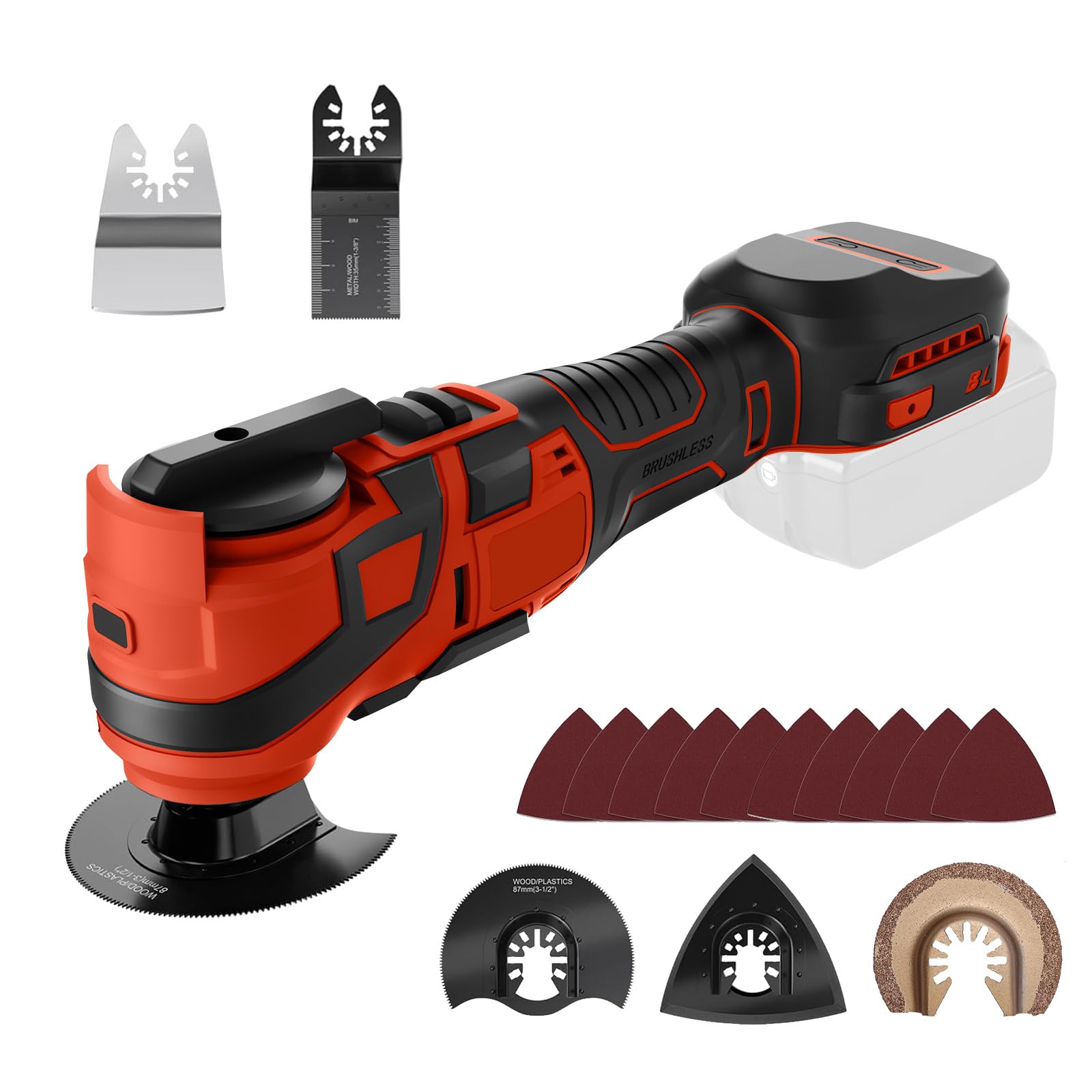 Roadtime Strumento multifunzione a batteria per batterie Milwaukee da 18 V (senza batteria), strumento di oscillazione fai da te con 15 accessori, 6 velocità variabile, 10000 – 20000 giri/min, per