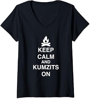 Womens Keep Calm And Kumzits On Jewish Music Jewish Summer Camp V-Neck T-Shirt