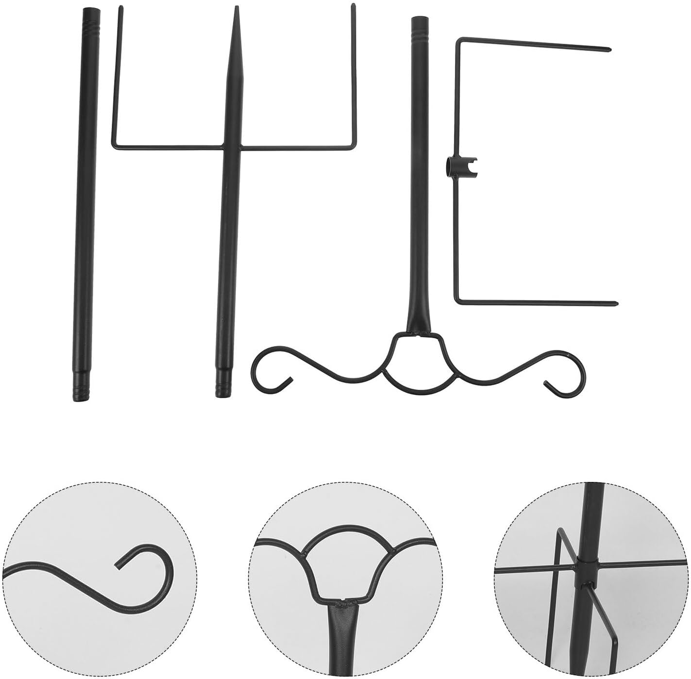 46-inch Shepherd’s Hook Outdoor String Light Pole for Patio and Garden, Heavy-Duty Metal Plant Hanger Stand with Base for Hanging Baskets, Bird Feeders, and Outdoor Decorations