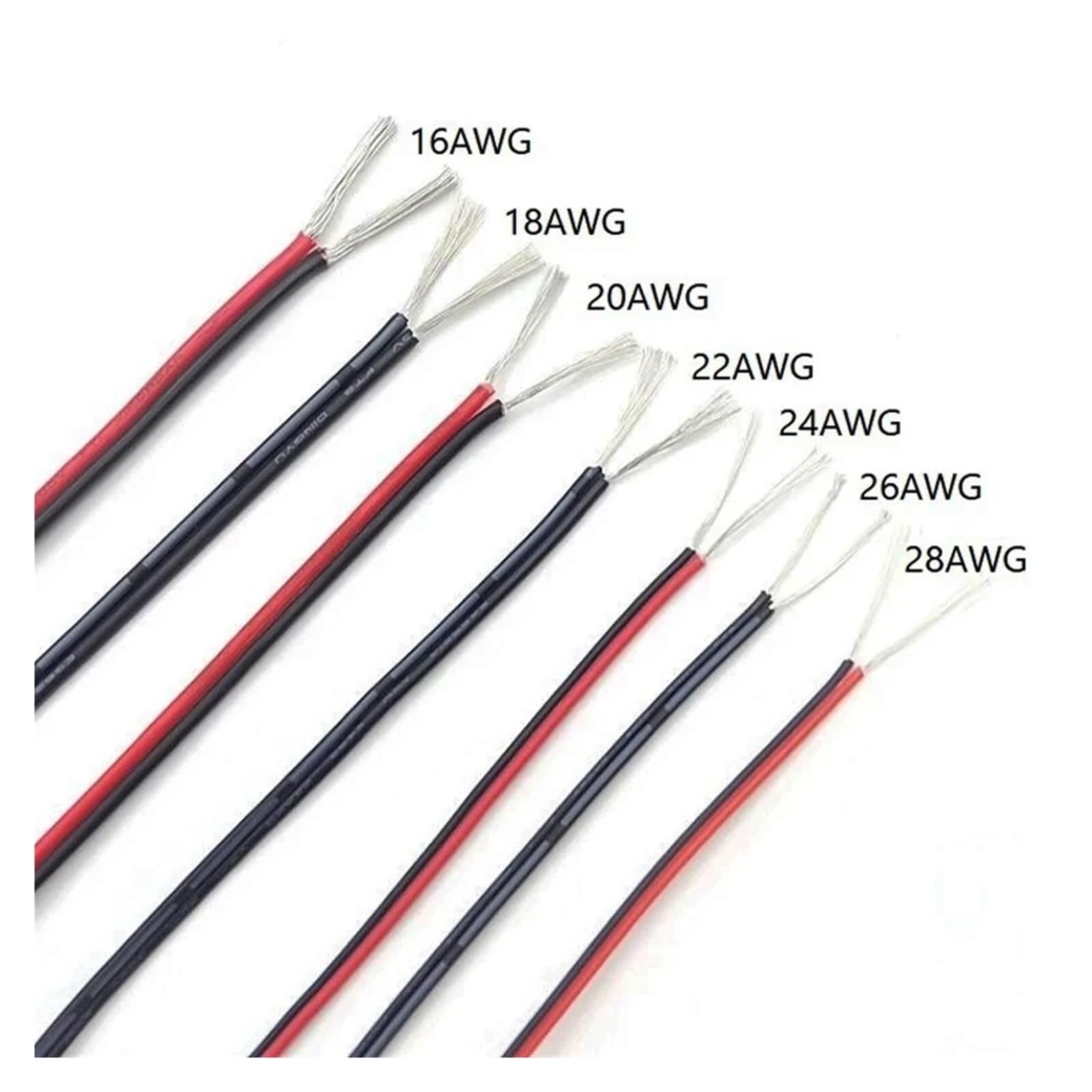5/10/20/50/100m UL2468 2Pin Czerwono-czarny Przedłużacz 30 28 26 24 22 20 18 16 AWG Do Taśmy String Connect Głośnik Audio Cynowany Kabel Miedziany(Red-Black 20m,16AWG)