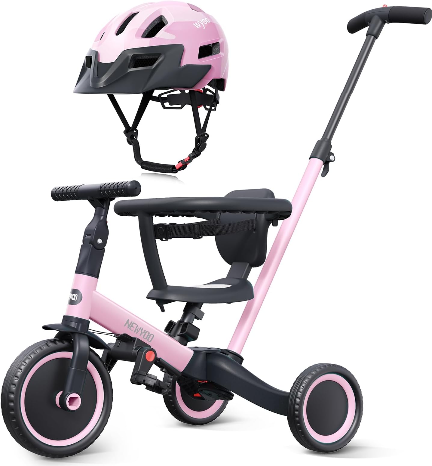 newyoo Toddler Tricycle with Helmet, Toddler Bike, Tricycles for 1-3 Year Olds, Kids Bike Helmet for 3-8 Year Olds, Pink