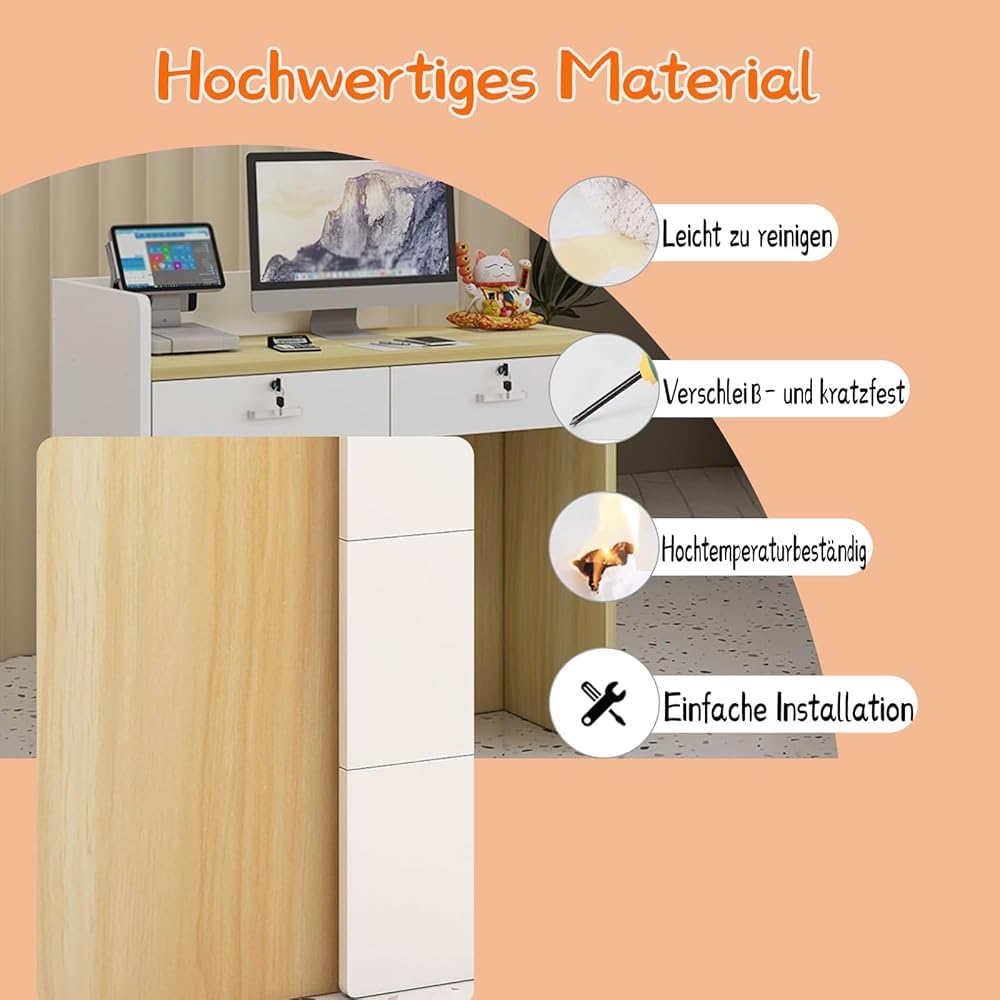 Empfangstheke Klein Holz, Rezeptionstheke, Empfangstresen Kosmetik, Rezeptionstheken mit Schublade, Laden-Theke Verkaufstheke Tresen Büromöbel Rezeption(Size:120*40*90cm,Color:'White+gray'>White+gray)