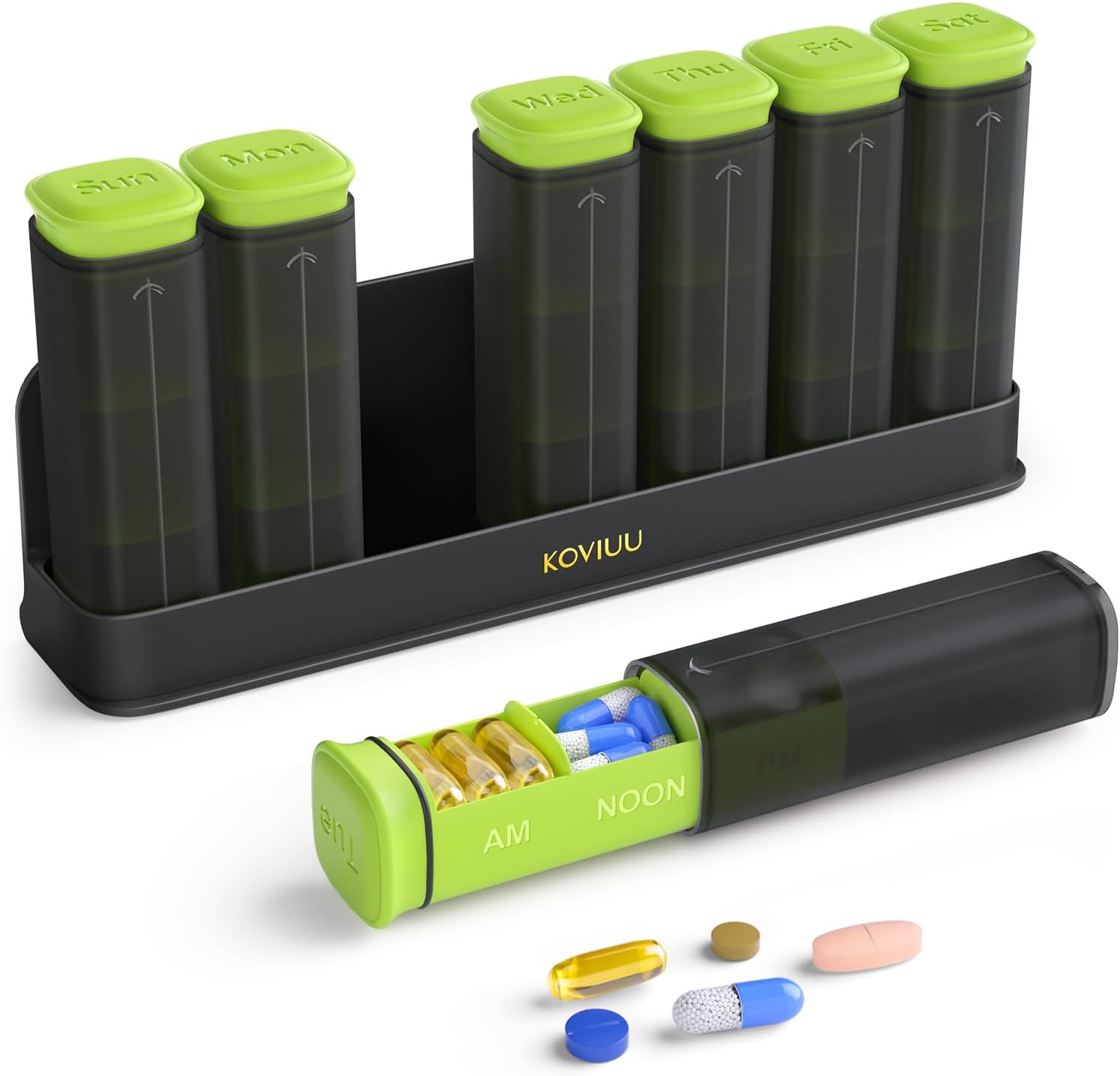 Weekly Pill Organizer 3 Times a Day Removable Pill Box 7 Day 3 Times a Day Large Pill Case Travel Pill Container Holder Weekly Medicine Dispenser Pill Box for Vitamin Supplement Medicine, Green