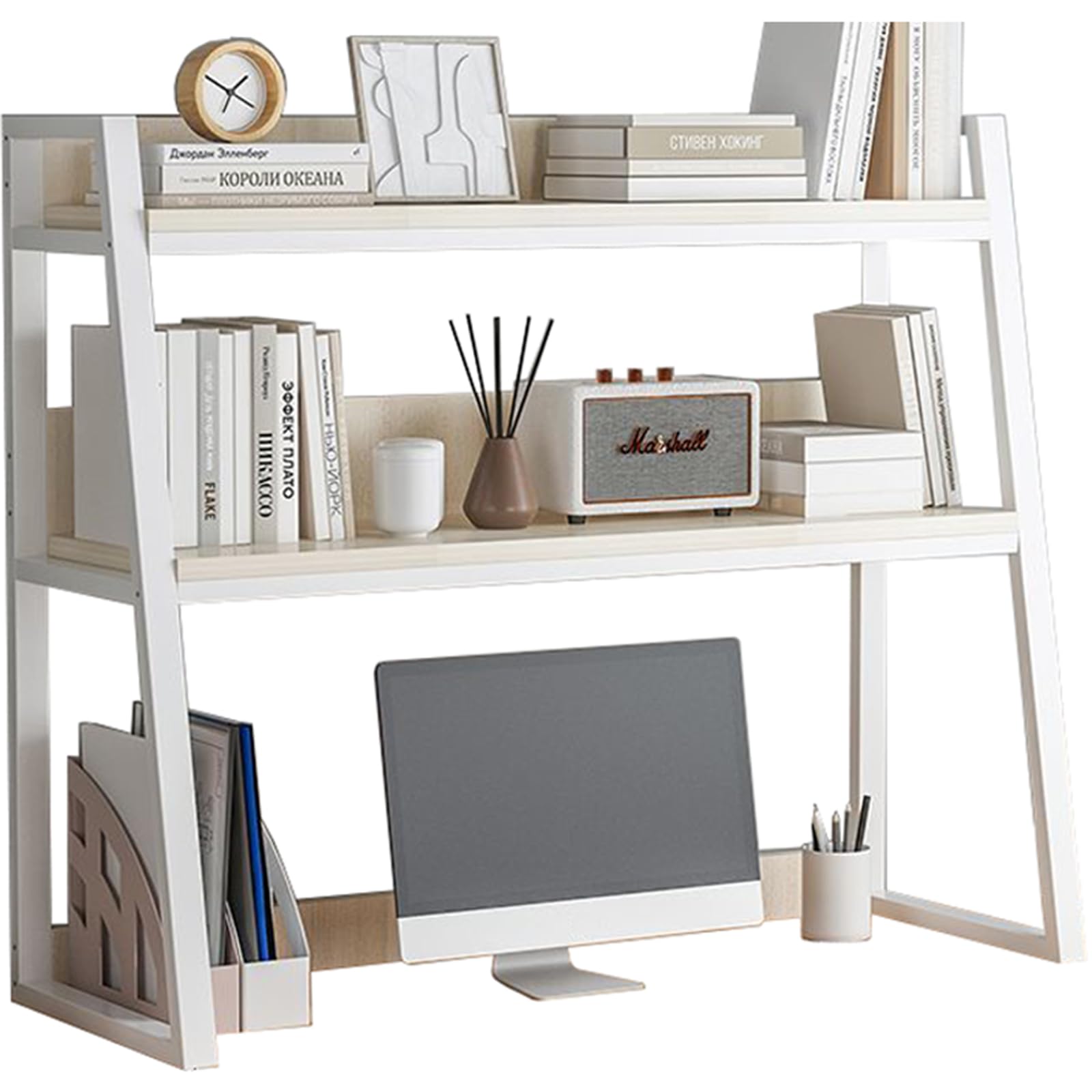 2-Tier Desktop Hutch Bookshelf - Desk Shelf Organizer