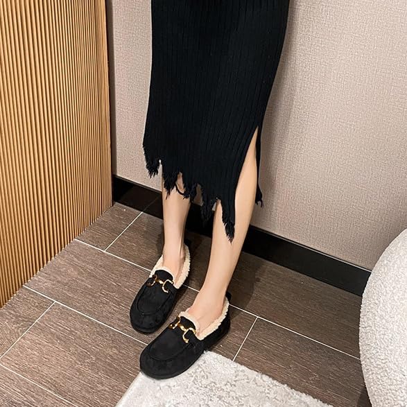 Moccasin Slippers for Women Warm Faux Fur Fuzzy Loafers for Women Pile Lined Indoor & Outdoor Fuzzy Slip On Shoes for Women3