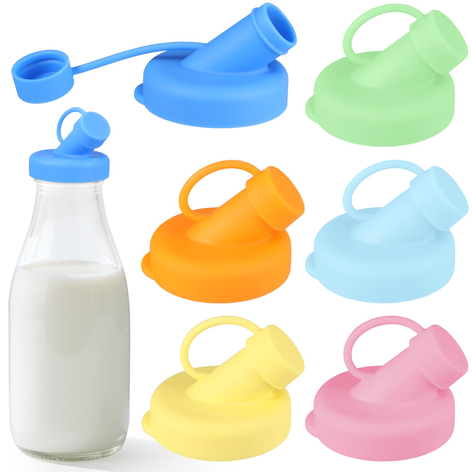 Photo 1 of Baderke 6 Pack Silicone Milk Bottle Dispenser Caps, 48mm Diameter Silicone Pour Spout Lids, Glass Milk Bottle Replacement Caps Pour Spout Lids, Leak Proof, Airtight, Easy to Dump