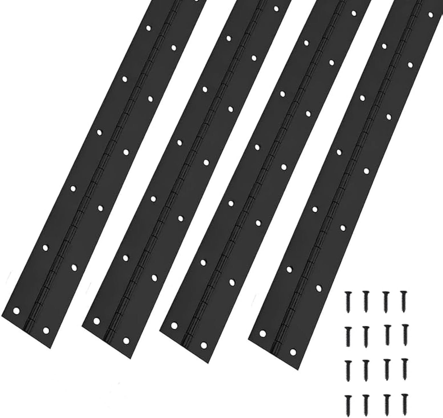 16-Inch Black Continuous & Piano Hinges - 4 Pack Heavy Duty Stainless Steel Butt Hinges with Hole - 0.05" Thickness, 2" Open Width - Ideal for Folding Cabinet Doors - Includes 64pcs Screws
