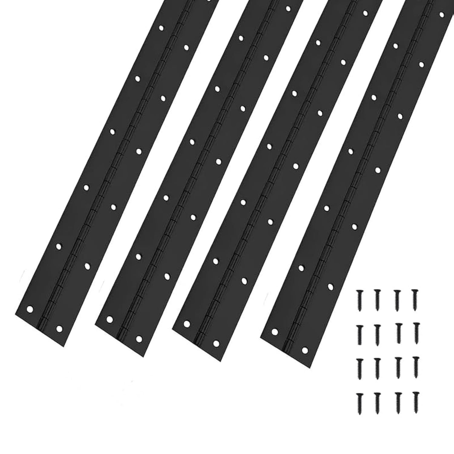 16-Inch Black Continuous & Piano Hinges - 4 Pack Heavy Duty Stainless Steel Butt Hinges with Hole - 0.05" Thickness, 2" Open Width - Ideal for Folding Cabinet Doors - Includes 64pcs Screws