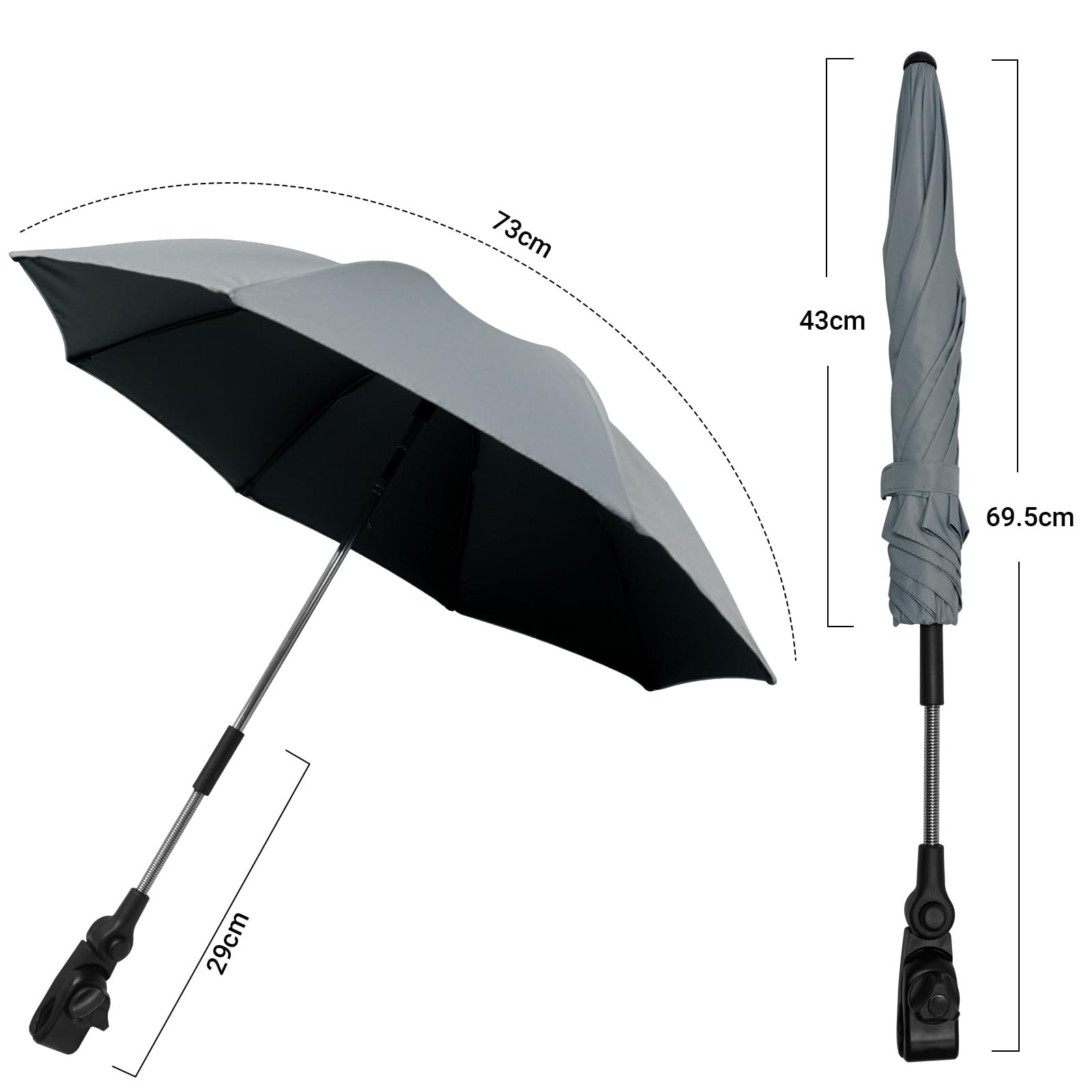 FINEVERNEK Universal Stroller Umbrella, Stroller Parasol Anti UV 50+, Stroller Parasol with One Handle - Image 3