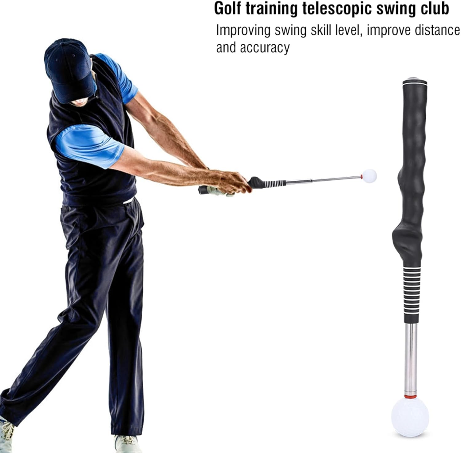 Retractable Golf Swing Training Aid, Swing Grip Trainer with Telescopic - Enhance Swing Control & Strength - for Beginners - Training Aid for Right & Left Handed Golfers