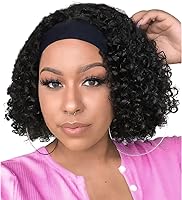 Vista 19 de Aiterina - Peluca de diadema de onda profunda con cabello humano para mujeres negras, cabello remy brasileño, sin pegamento, sin encaje frontal