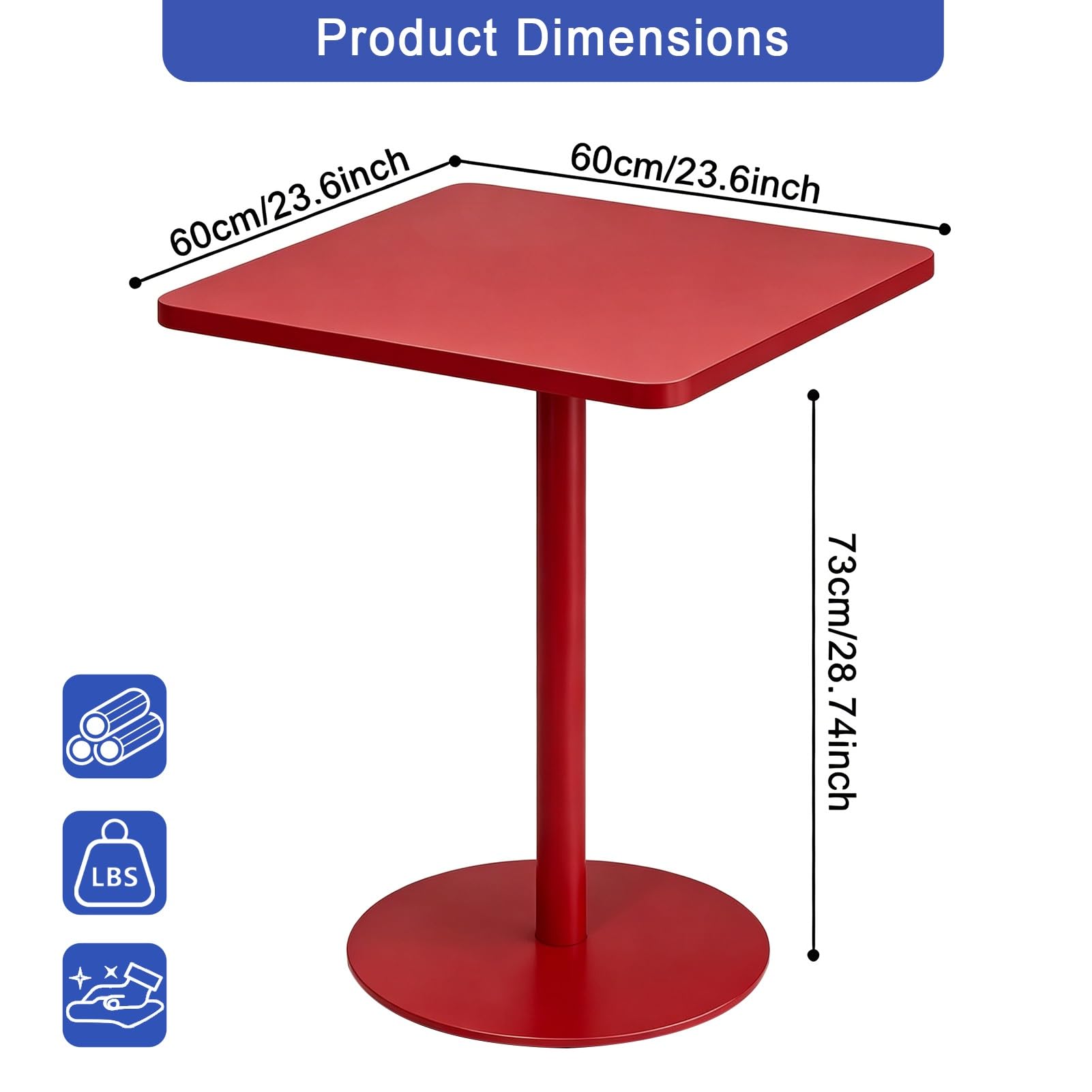 Mesa de bar cuadrada de hierro forjado para bistró, pub, cóctel, sofá pequeño, escritorio de negociación para té con leche y tienda de postres, diseño compacto para uso versátil