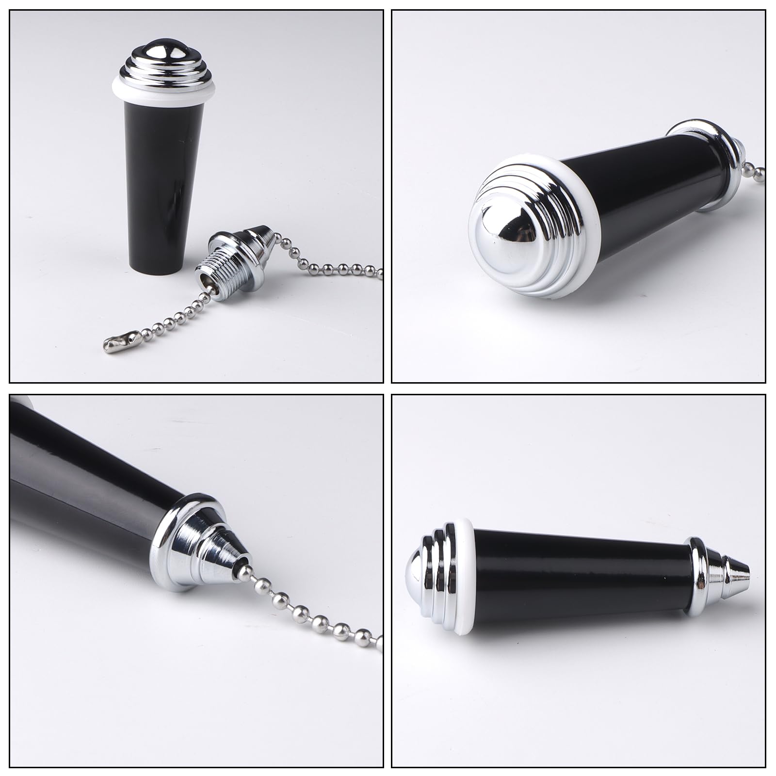 TXErfolg Light Pull Chain Extension with Ball Chain 85cm Length 8cm Bathroom Light Pull Cord Handle Chrome Light Pull Chain for Bathroom Toilet Light Ceiling Light Fan Switch(Black) - Image 3