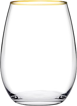 Pasabahce Amber Pack of 6 Glasses, Glass, Transparent with Gold Edge, 35 cl