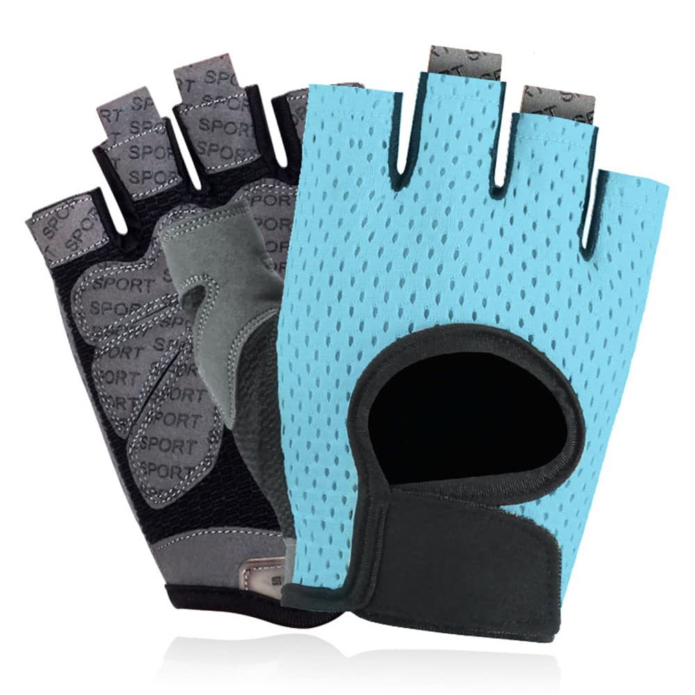 Paar professionelle Fitnesshandschuhe fürs Fitnessstudio, Gewichtheberhandschuhe für Damen und Herren, Workout-Bodybuilding-Handschuhe, Halbfinger-Handschutz, Fitnesshandschuhe (blau S)