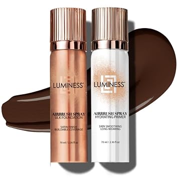LUMINESS Silk Airbrush Spray Foundation & Primer Kit - Full Coverage Foundation, Anti-Aging Formula Hydrates & Moisturizes with Hyaluronic Acid, Aloe Vera & Hydrolyzed Silk Shade - Rich