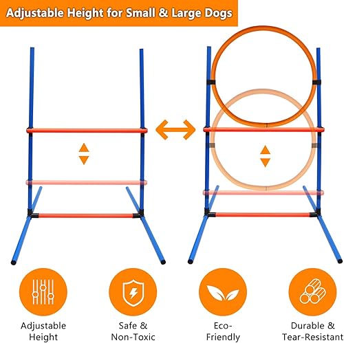 Miniatura 7 de Dog Agility Training Equipment Set Outdoor Indoor Game, Tire Jump + Hurdle Jump, Tunnel, Weave Poles, Pause Box, 2 Toy Balls, 2 Flying Discs, 1