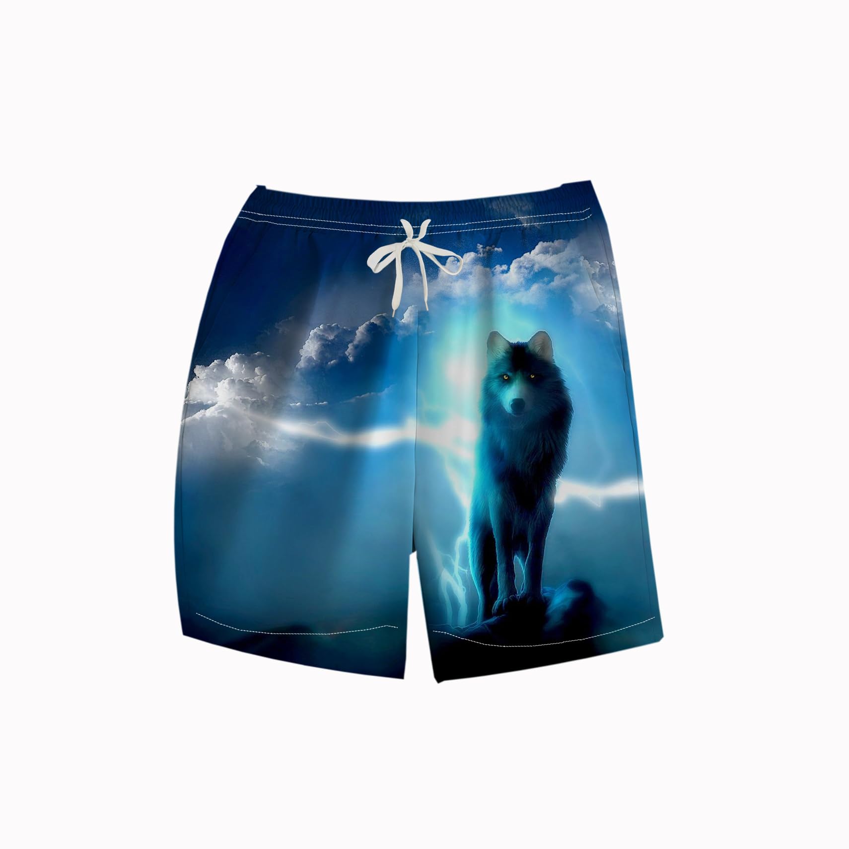 LAOLIUSN Men's Wolf Board Shorts Animal Graphic Beach Shorts, Blue, M