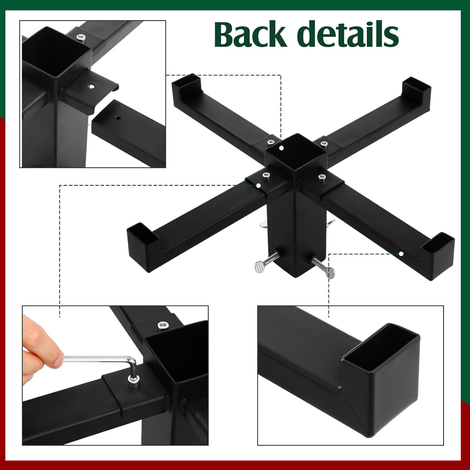 Hortsun Christmas Tree Stand Base for Artificial Real Live Trees Square Portable Iron Metal Holder, Fits up to 7 FT Xmas Fake Trees with 2 Inch Diameter Pole or Less Detachable Stand for Christmas