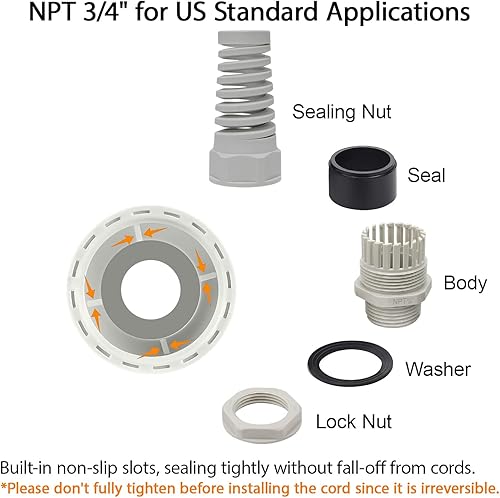 Miniatura 3 de LeMotech 5 unidades NPT 34" IP68 impermeable para cable flexible en espiral alivio de tensión junta de nailon gris con juntas para rosca de alambre